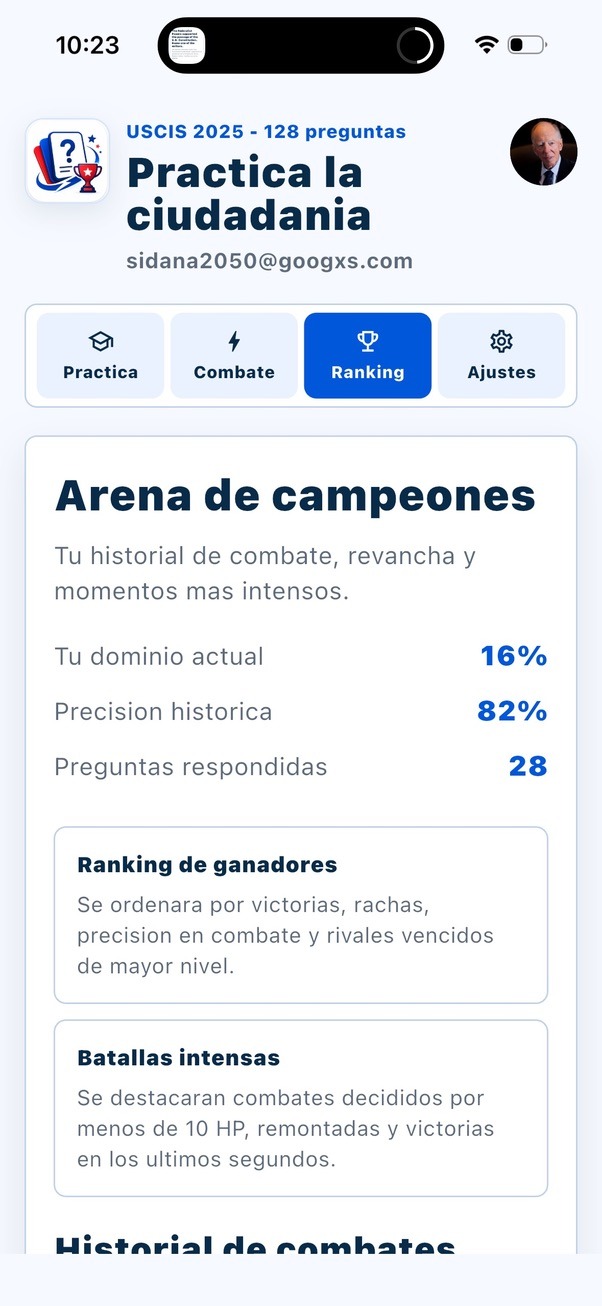 Pantalla de ranking y arena de campeones